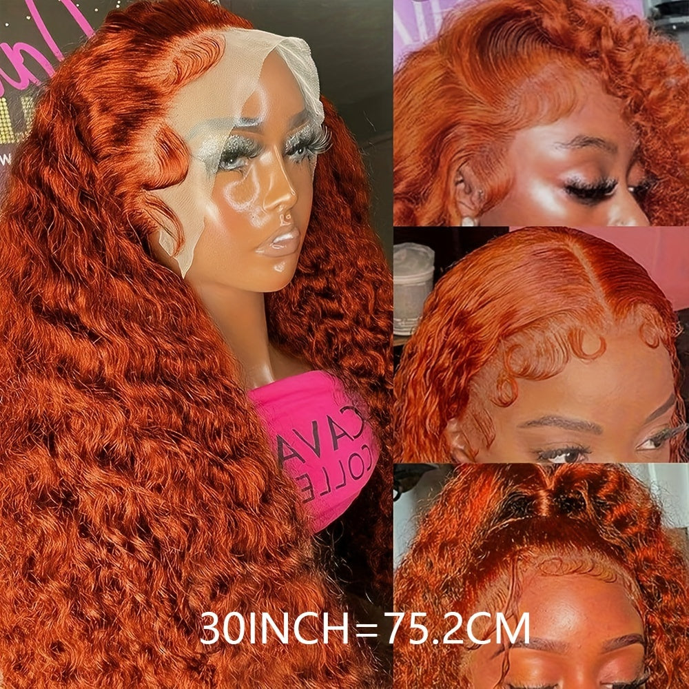 Deep Wave Ginger Orange Lace Front Wig Human Hair 13x6 HD Lace Front with Baby Hair 250% Density Long Curly Wig for Black Women