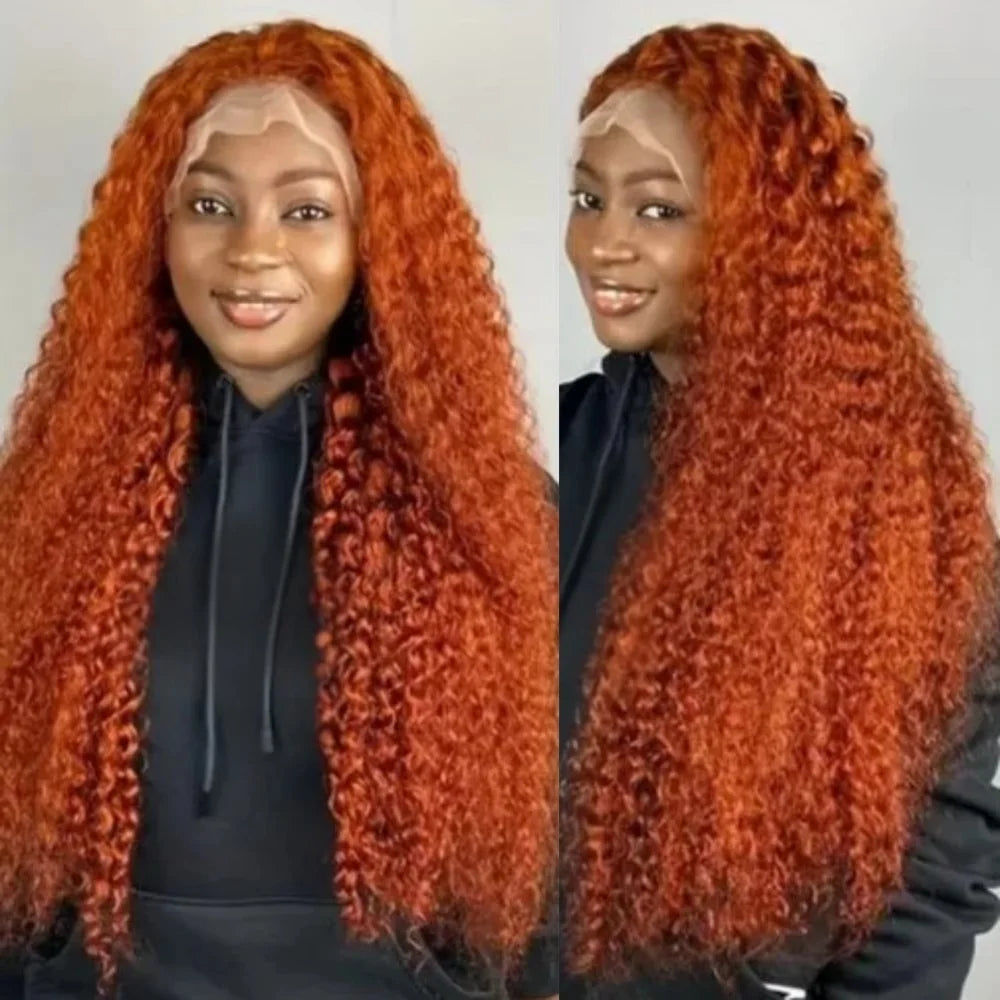 Deep Wave Ginger Orange Lace Front Wig Human Hair 13x6 HD Lace Front with Baby Hair 250% Density Long Curly Wig for Black Women