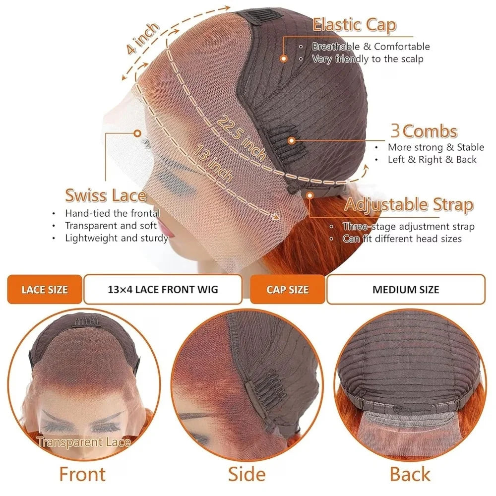 Deep Wave Ginger Orange Lace Front Wig Human Hair 13x6 HD Lace Front with Baby Hair 250% Density Long Curly Wig for Black Women