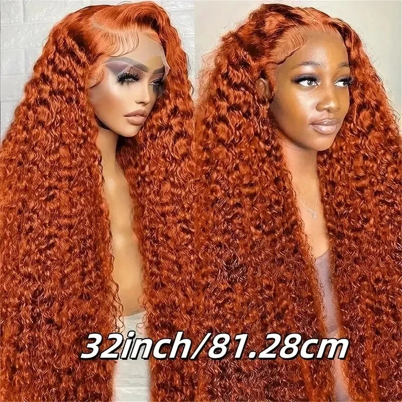 Deep Wave Ginger Orange Lace Front Wig Human Hair 13x6 HD Lace Front with Baby Hair 250% Density Long Curly Wig for Black Women
