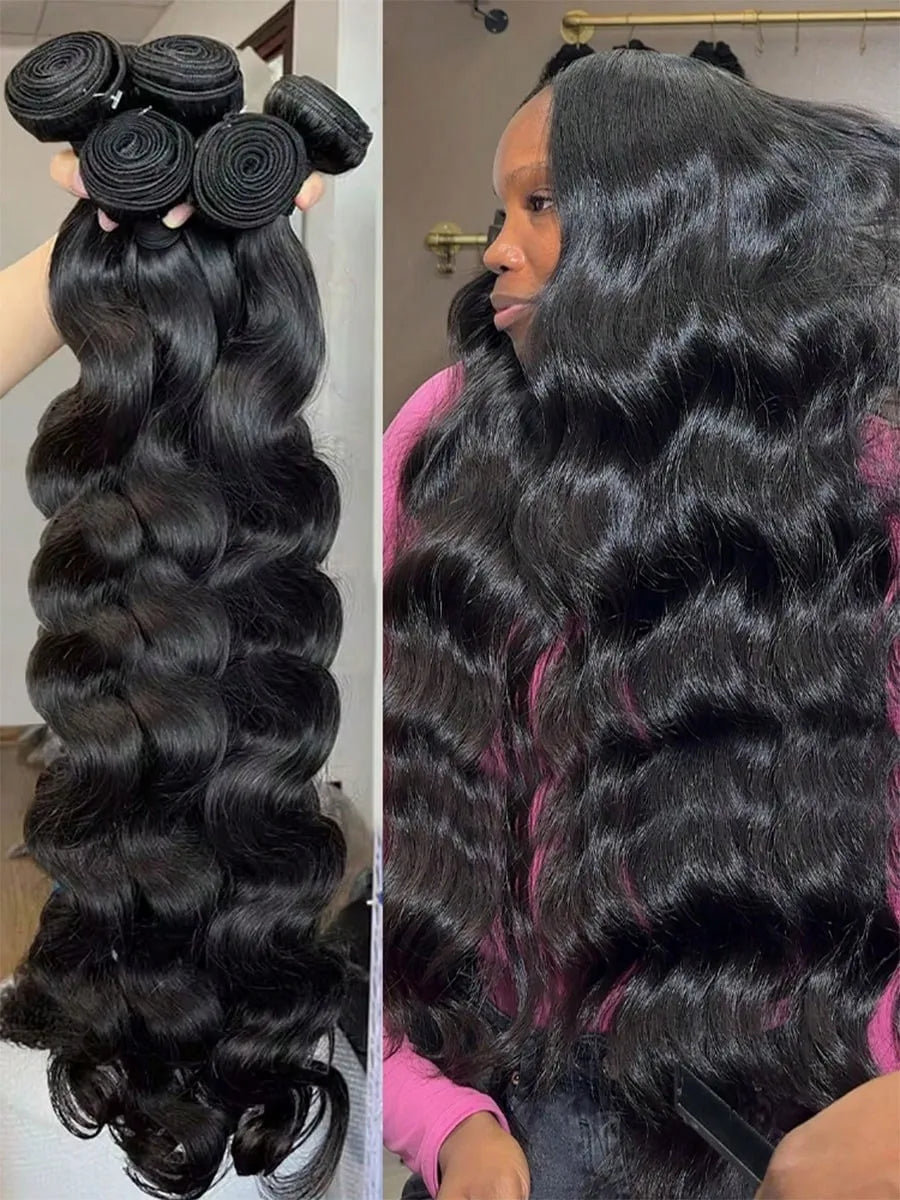 15A Human Hair Bundles 34 36 38 40Inch Body Wave 100% Unprocessed Hair 4 Bundles Extensions Quick Weave Human Hair Natural Black