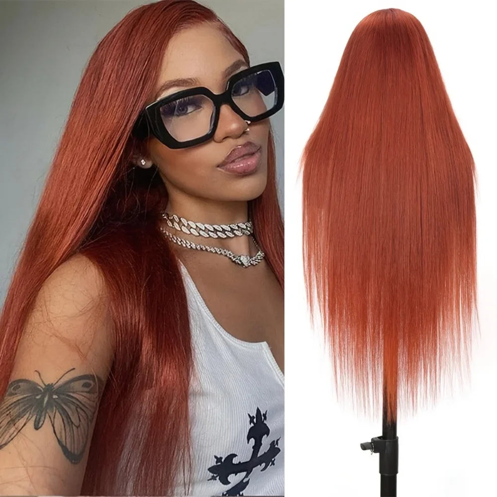 Orange Ginger Long Straight Lace Front Wig Hd Transparent Lace Frontal Wigs 13X6 Human Hair Wigs 100% Brazilian Hair for Women