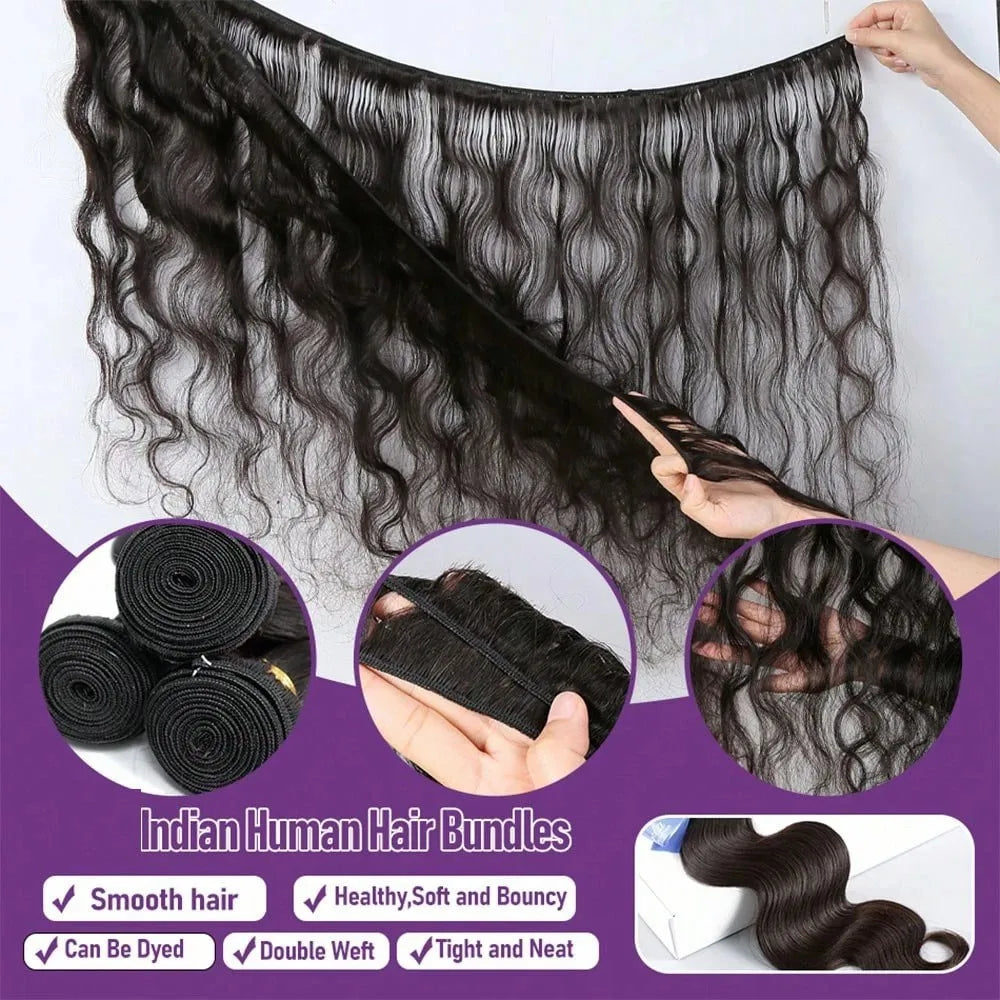 15A Human Hair Bundles 34 36 38 40Inch Body Wave 100% Unprocessed Hair 4 Bundles Extensions Quick Weave Human Hair Natural Black