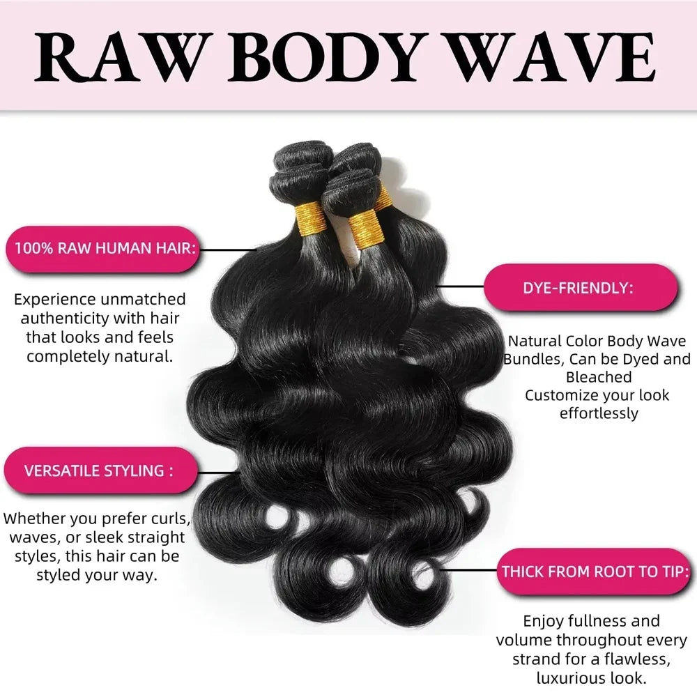 15A Human Hair Bundles 34 36 38 40Inch Body Wave 100% Unprocessed Hair 4 Bundles Extensions Quick Weave Human Hair Natural Black