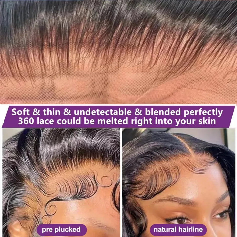 360 Full Lace Wig Body Wave Human Hair Wigs 100% Pre Plucked Hd Brazilian Lace Frontal Wigs Invisible Strap 250 Density 40 Inch