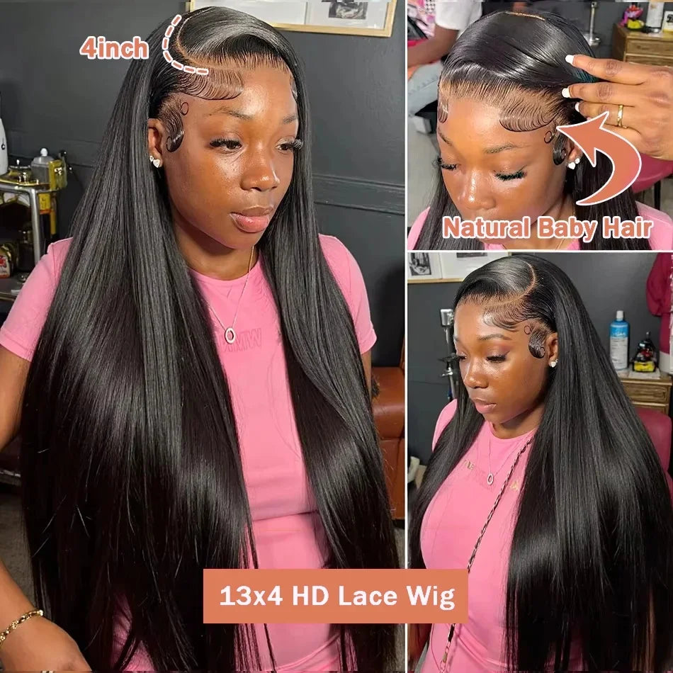 30 40 Inch Bone Straight 13x6 Lace Frontal Wigs 13x4 HD Transparent Lace Front Wig Black Preplucked Brazilian Human Hair Wig100%
