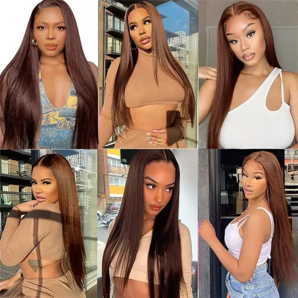Dark Brown Super Double Drawn 13x4 Hd Lace Wig Bone Straight Chocolate Brown Wigs Human Hair 13x4 Lace Front Human Hair Wig