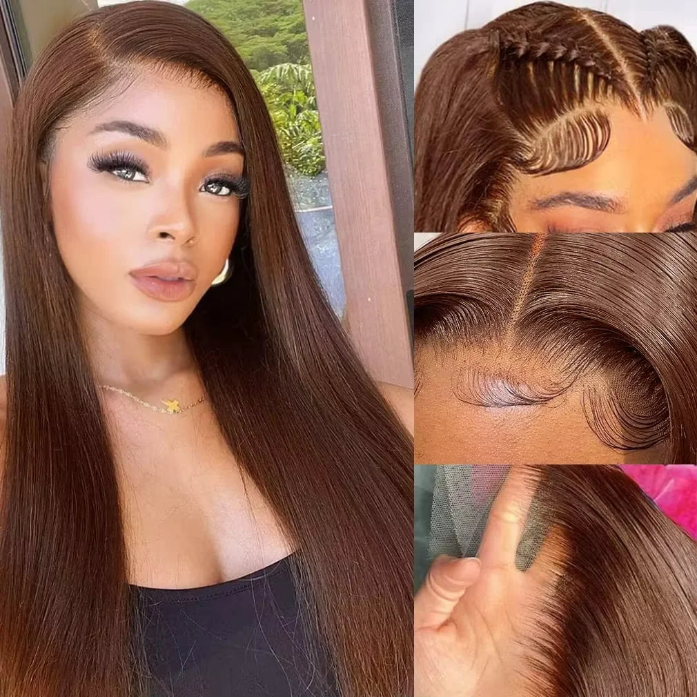Dark Brown Super Double Drawn 13x4 Hd Lace Wig Bone Straight Chocolate Brown Wigs Human Hair 13x4 Lace Front Human Hair Wig