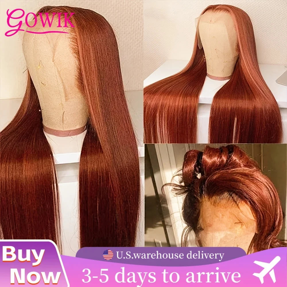 Orange Ginger Long Straight Lace Front Wig Hd Transparent Lace Frontal Wigs 13X6 Human Hair Wigs 100% Brazilian Hair for Women