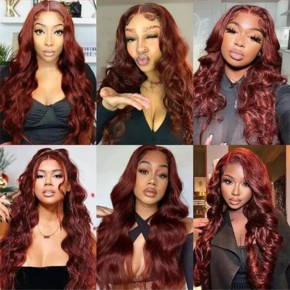 13x4 13x6 Reddish Brown Lace Front Wigs Human Hair Pre Plucked 250 Density Body Wave Colored Human Hair Lace Frontal Human Wig