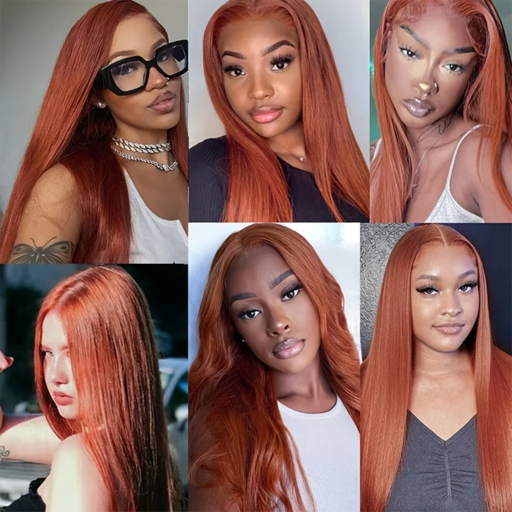 Orange Ginger Long Straight Lace Front Wig Hd Transparent Lace Frontal Wigs 13X6 Human Hair Wigs 100% Brazilian Hair for Women