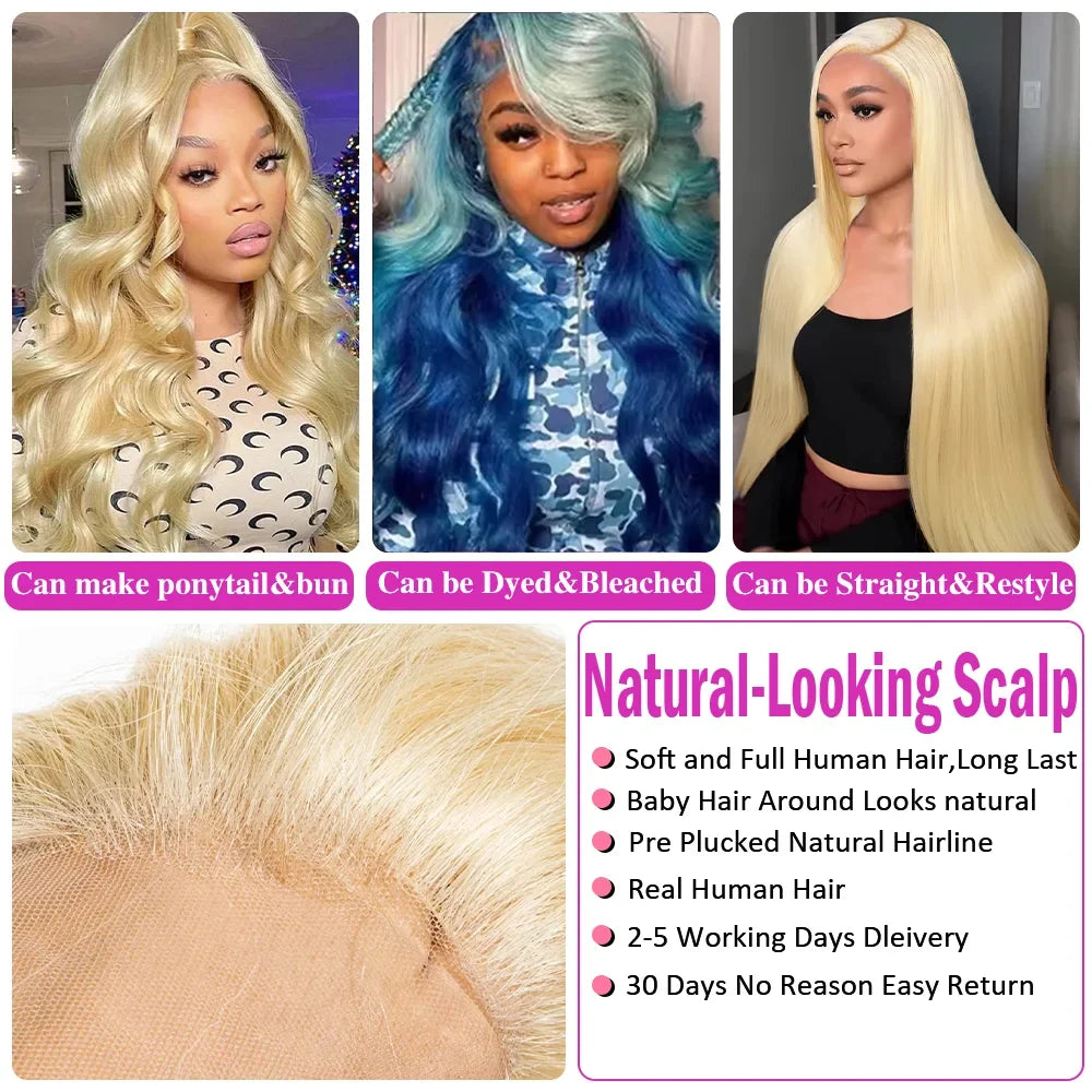 200 Density HD Lace Frontal Wig 613 Blonde 13x6 Body Wave Lace Front Wig Preplucked Brazilian Lace Front Human Hair Wigs 46 Inch