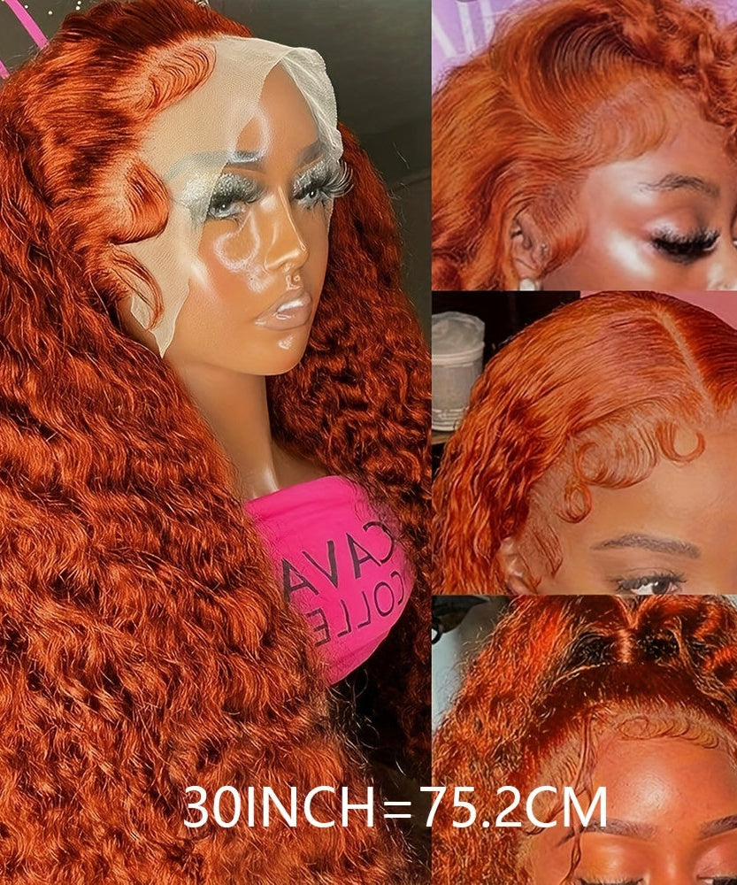 Deep Wave Ginger Orange Lace Front Wig Human Hair 13x6 HD Lace Front with Baby Hair 250% Density Long Curly Wig for Black Women
