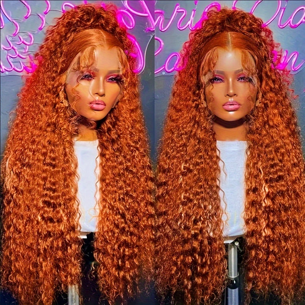 Deep Wave Ginger Orange Lace Front Wig Human Hair 13x6 HD Lace Front with Baby Hair 250% Density Long Curly Wig for Black Women