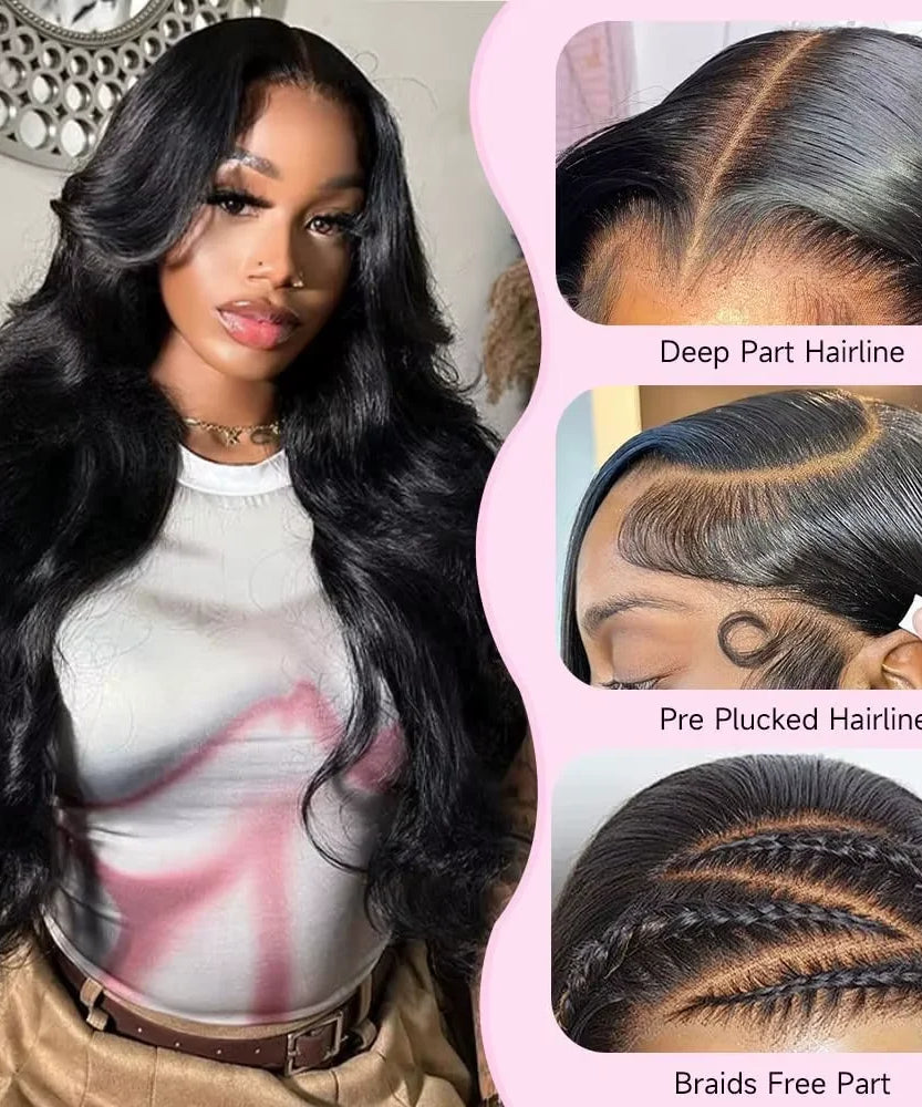 30 32 Inch Body Wave Human Hair Wigs 300% 13x6 HD Lace Front Human Hair Wig For Woman 5x5 Gluless Lace Closure Wig Preplucked