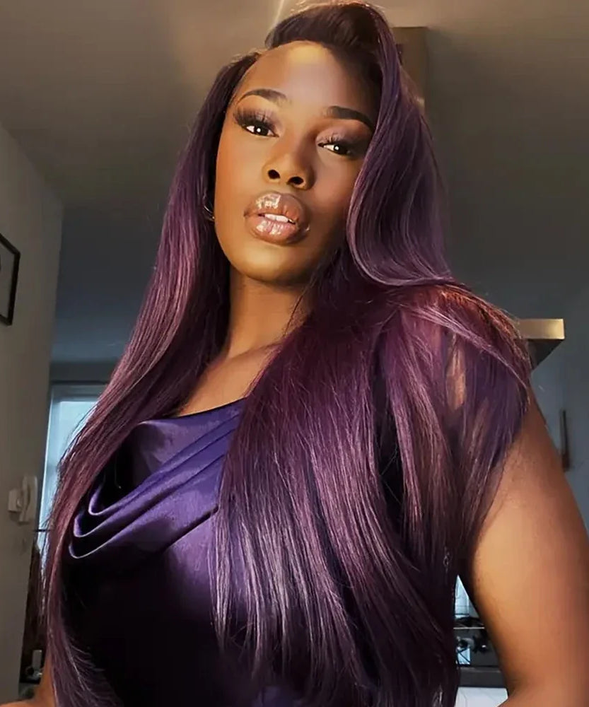 30 Inch Long Straight Synthetic Lace Front Wig Wear To Go Glueless Wig Dark Burgundy 13X4 Synthetic Lace Front Wigs for Women