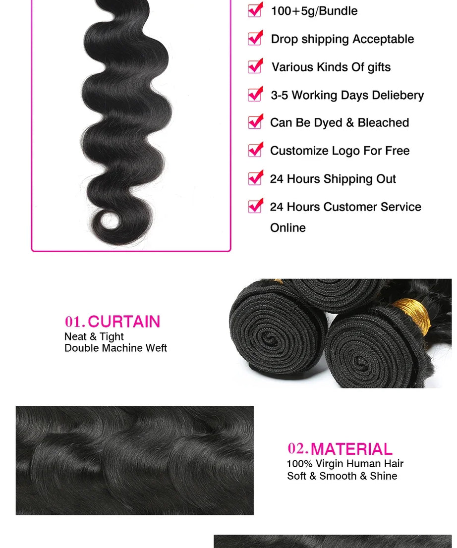 15A Raw USA Body Wave Human Hair Bundles 100% Unprocessed Virgin Hair Weave Extensions 1/3/4pcs Wholesale Cheap Price Natural