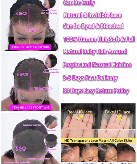 30 40  Inch Body Wave Wigs 13x6 13x4 Hd Lace Frontal Wig 250 Density Human Hair Wigs Hd Lace Wig Preplucked Brazilian Hair Wigs