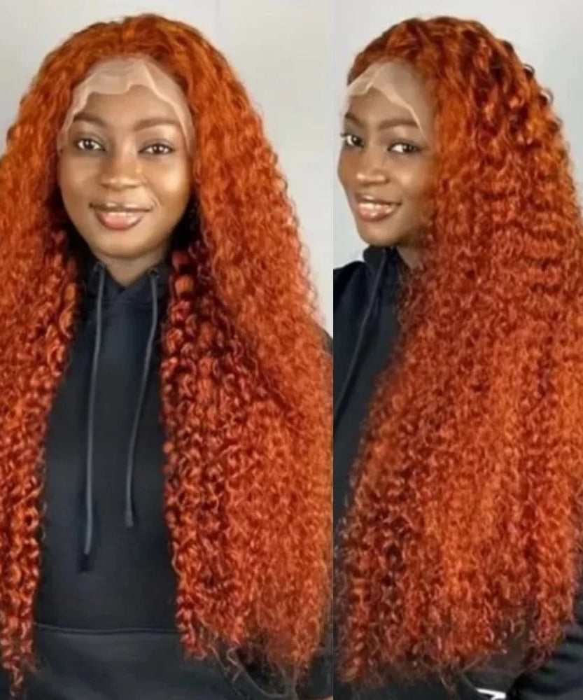 Deep Wave Ginger Orange Lace Front Wig Human Hair 13x6 HD Lace Front with Baby Hair 250% Density Long Curly Wig for Black Women