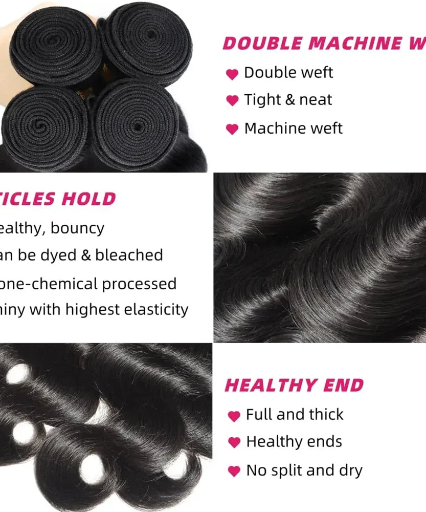 15A Human Hair Bundles 34 36 38 40Inch Body Wave 100% Unprocessed Hair 4 Bundles Extensions Quick Weave Human Hair Natural Black