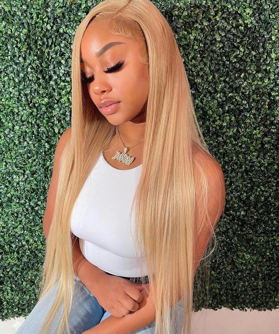 36 Inch Honey Blonde Human Hair Wig Straight 13x6 HD Lace Front Wig 180% Density 13x4 Lace Wigs Brazilian Human Hair 27# Color