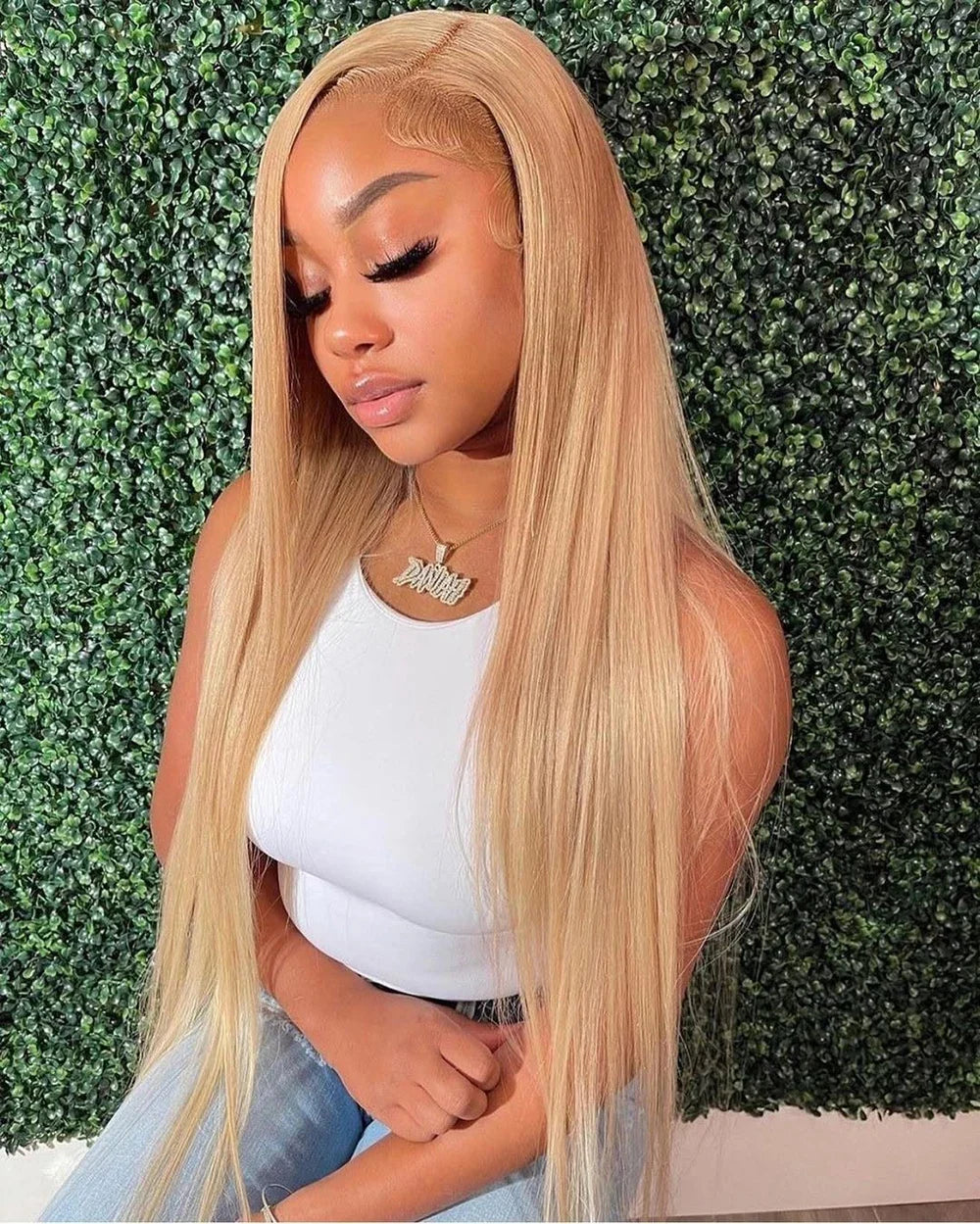 36 Inch Honey Blonde Human Hair Wig Straight 13x6 HD Lace Front Wig 180% Density 13x4 Lace Wigs Brazilian Human Hair 27# Color