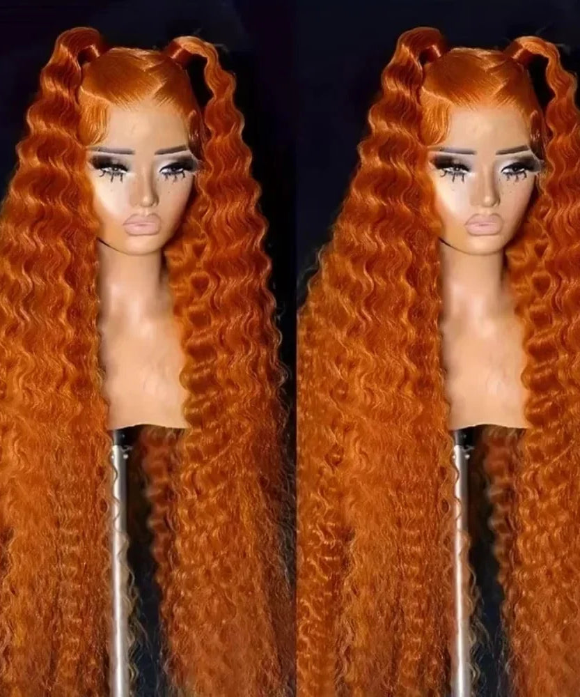 Deep Wave Ginger Orange Lace Front Wig Human Hair 13x6 HD Lace Front with Baby Hair 250% Density Long Curly Wig for Black Women