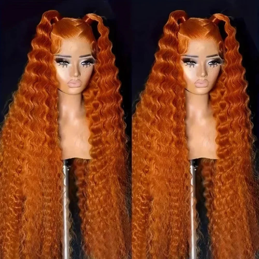 Deep Wave Ginger Orange Lace Front Wig Human Hair 13x6 HD Lace Front with Baby Hair 250% Density Long Curly Wig for Black Women