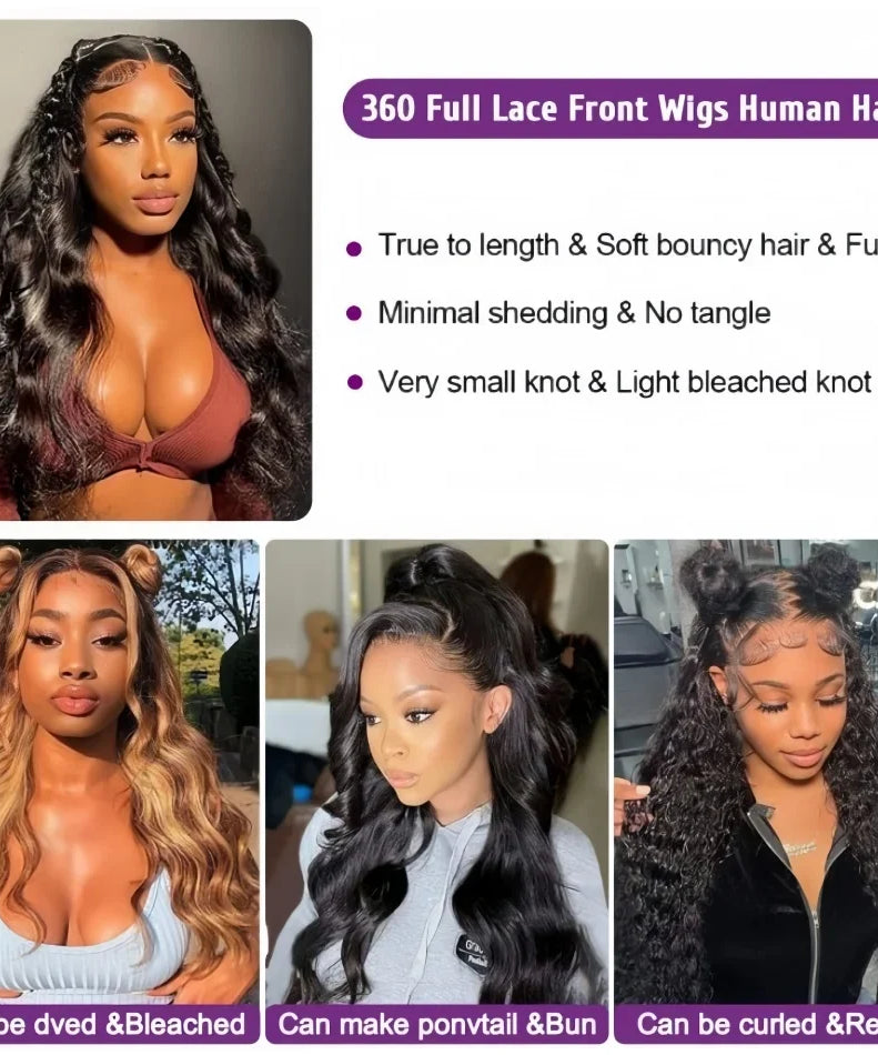 360 Full Lace Wig Body Wave Human Hair Wigs 100% Pre Plucked Hd Brazilian Lace Frontal Wigs Invisible Strap 250 Density 40 Inch