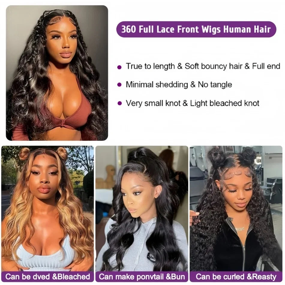 360 Full Lace Wig Body Wave Human Hair Wigs 100% Pre Plucked Hd Brazilian Lace Frontal Wigs Invisible Strap 250 Density 40 Inch