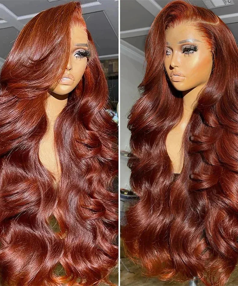 13x4 13x6 Reddish Brown Lace Front Wigs Human Hair Pre Plucked 250 Density Body Wave Colored Human Hair Lace Frontal Human Wig
