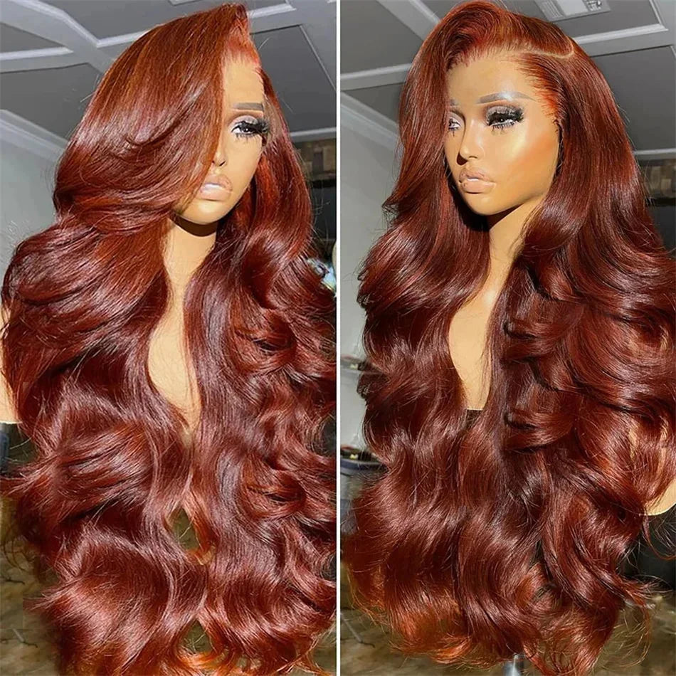 13x4 13x6 Reddish Brown Lace Front Wigs Human Hair Pre Plucked 250 Density Body Wave Colored Human Hair Lace Frontal Human Wig