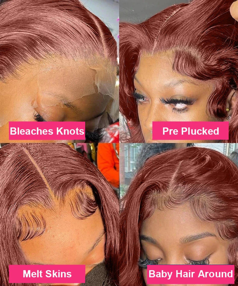 40 inch Reddish Brown HD Lace Front Human Hair Wig PrePlucked 13x4 Colored Human Hair 13x6 Lace Front Wigs Body Wave Wig 4x4 5x5