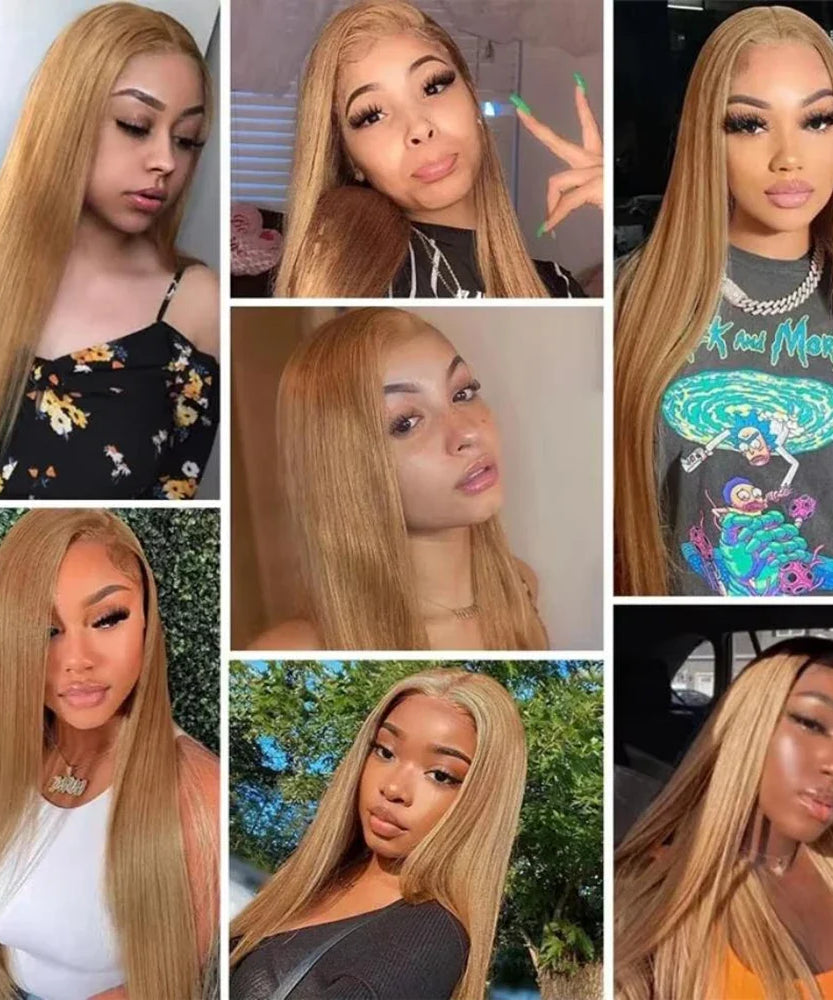 36 Inch Honey Blonde Human Hair Wig Straight 13x6 HD Lace Front Wig 180% Density 13x4 Lace Wigs Brazilian Human Hair 27# Color