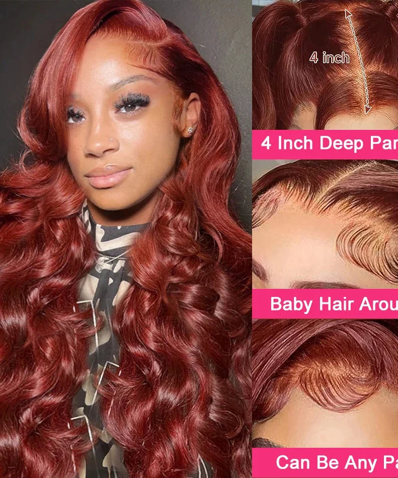 40 inch Reddish Brown HD Lace Front Human Hair Wig PrePlucked 13x4 Colored Human Hair 13x6 Lace Front Wigs Body Wave Wig 4x4 5x5
