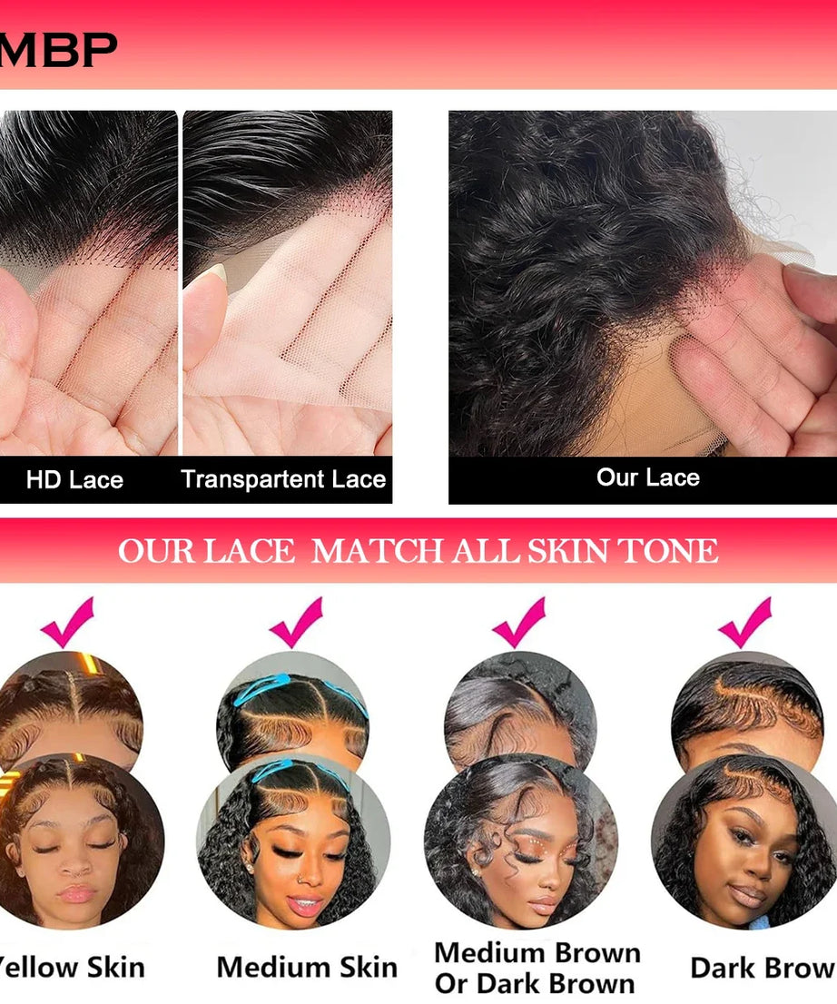 Glueless Lace Frontal Wig Human Hair Ready To Wear 400 Density Bouncy Curly 360/13x6 HD Lace Front Wig Preplucked Hair For Women