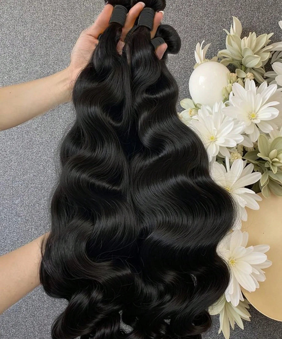 15A Human Hair Bundles 34 36 38 40Inch Body Wave 100% Unprocessed Hair 4 Bundles Extensions Quick Weave Human Hair Natural Black
