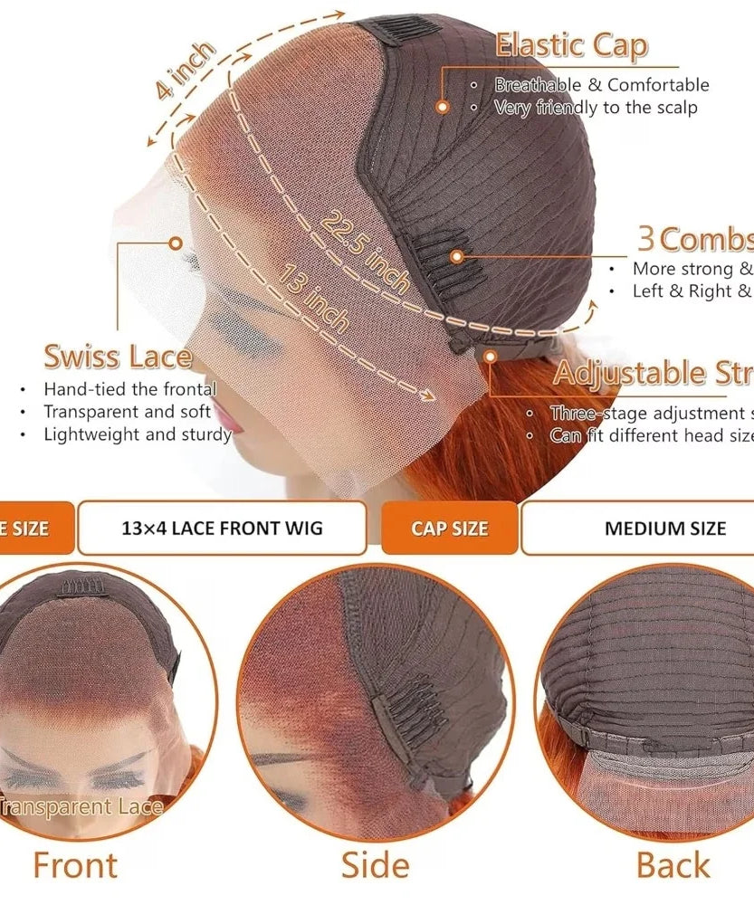 Deep Wave Ginger Orange Lace Front Wig Human Hair 13x6 HD Lace Front with Baby Hair 250% Density Long Curly Wig for Black Women