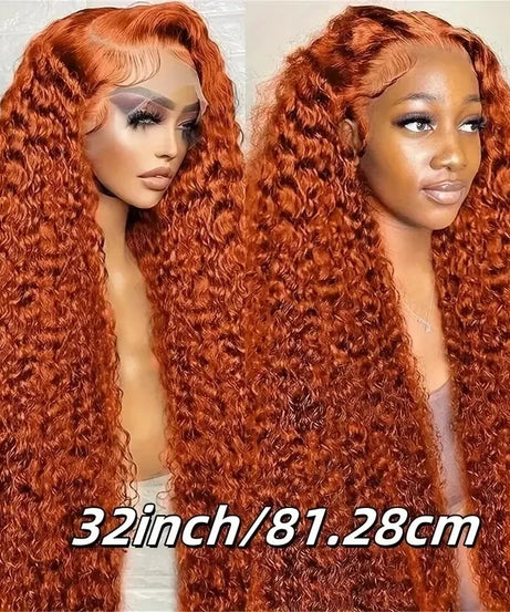 Deep Wave Ginger Orange Lace Front Wig Human Hair 13x6 HD Lace Front with Baby Hair 250% Density Long Curly Wig for Black Women