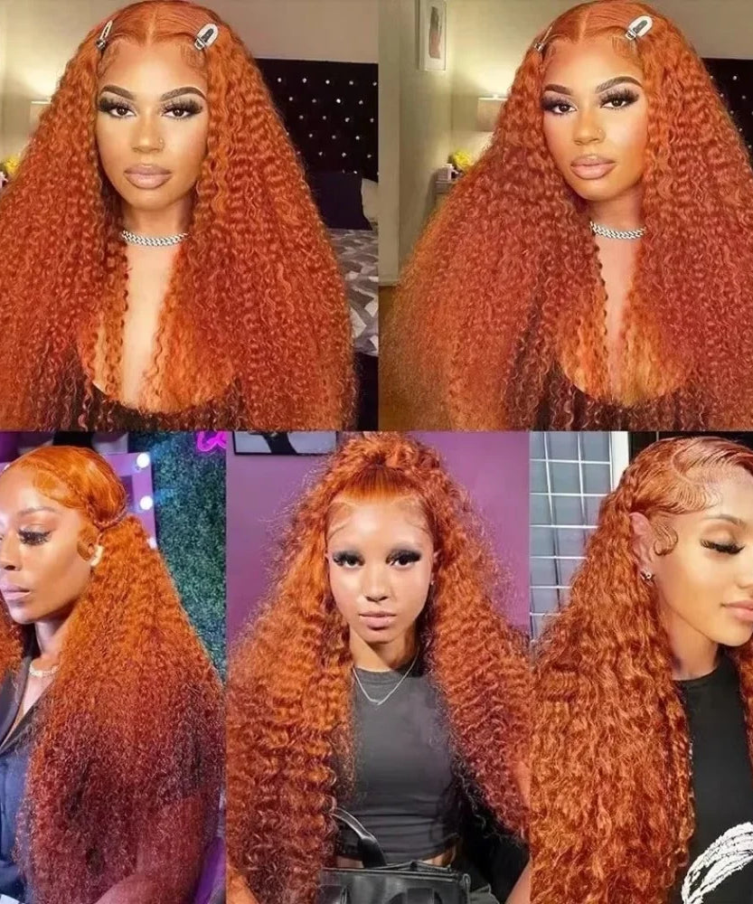 Deep Wave Ginger Orange Lace Front Wig Human Hair 13x6 HD Lace Front with Baby Hair 250% Density Long Curly Wig for Black Women