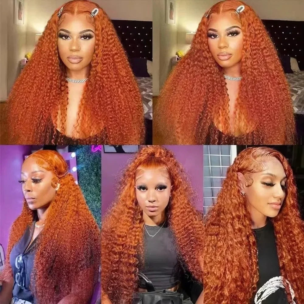 Deep Wave Ginger Orange Lace Front Wig Human Hair 13x6 HD Lace Front with Baby Hair 250% Density Long Curly Wig for Black Women