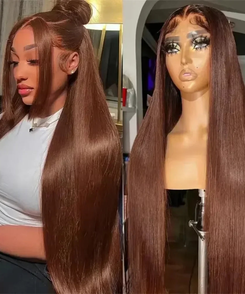 Dark Brown Super Double Drawn 13x4 Hd Lace Wig Bone Straight Chocolate Brown Wigs Human Hair 13x4 Lace Front Human Hair Wig