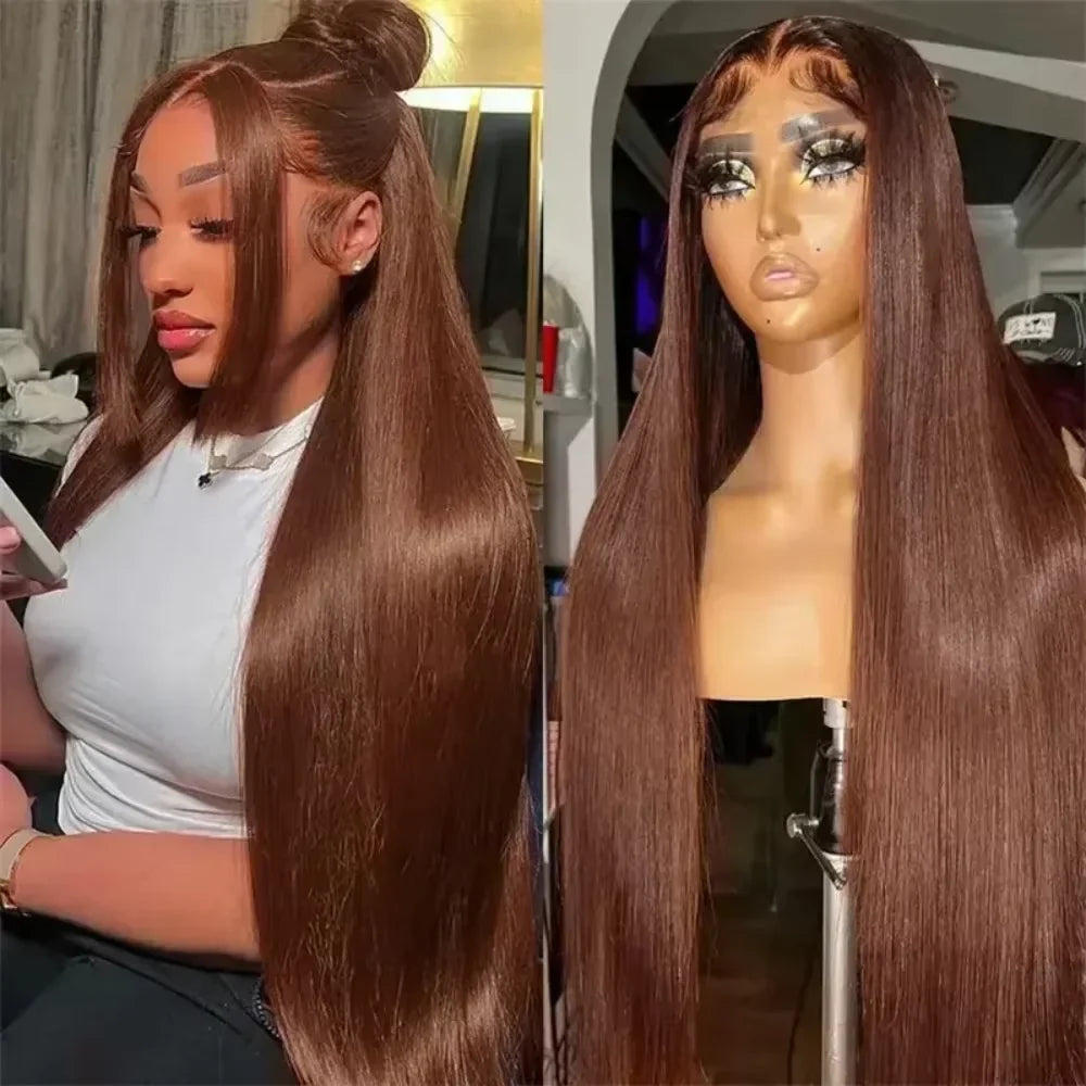 Dark Brown Super Double Drawn 13x4 Hd Lace Wig Bone Straight Chocolate Brown Wigs Human Hair 13x4 Lace Front Human Hair Wig
