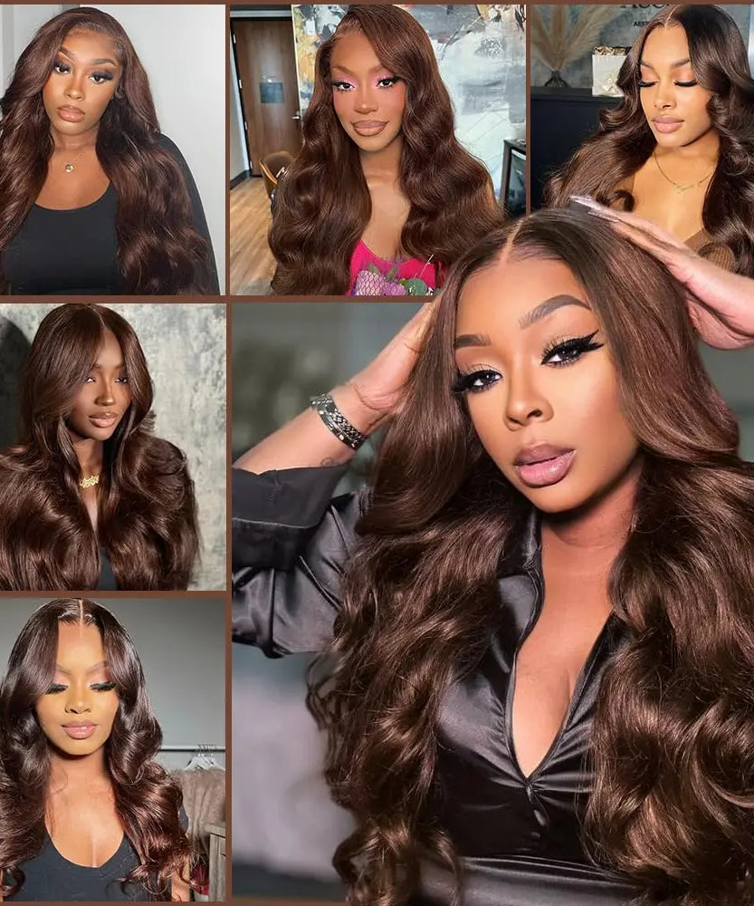 26 Inch Chocolate Brown Lace Front Wig Human Hair 200% Body Wave Human Hair Wigs Pre Plucked 13x4 HD Lace Frontal Wig Brown Wig