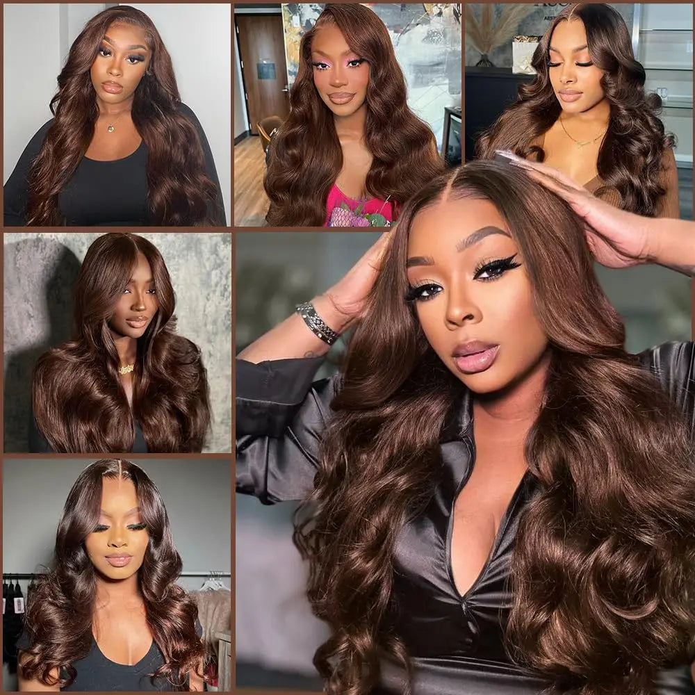 26 Inch Chocolate Brown Lace Front Wig Human Hair 200% Body Wave Human Hair Wigs Pre Plucked 13x4 HD Lace Frontal Wig Brown Wig