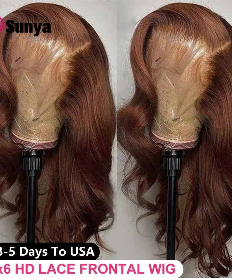 Chocolate Brown 13x6 HD Lace Front Human Hair Wigs For Women Brazilian Body Wave 4x4 13x4 Full Lace Frontal Wigs 100% Human Hair