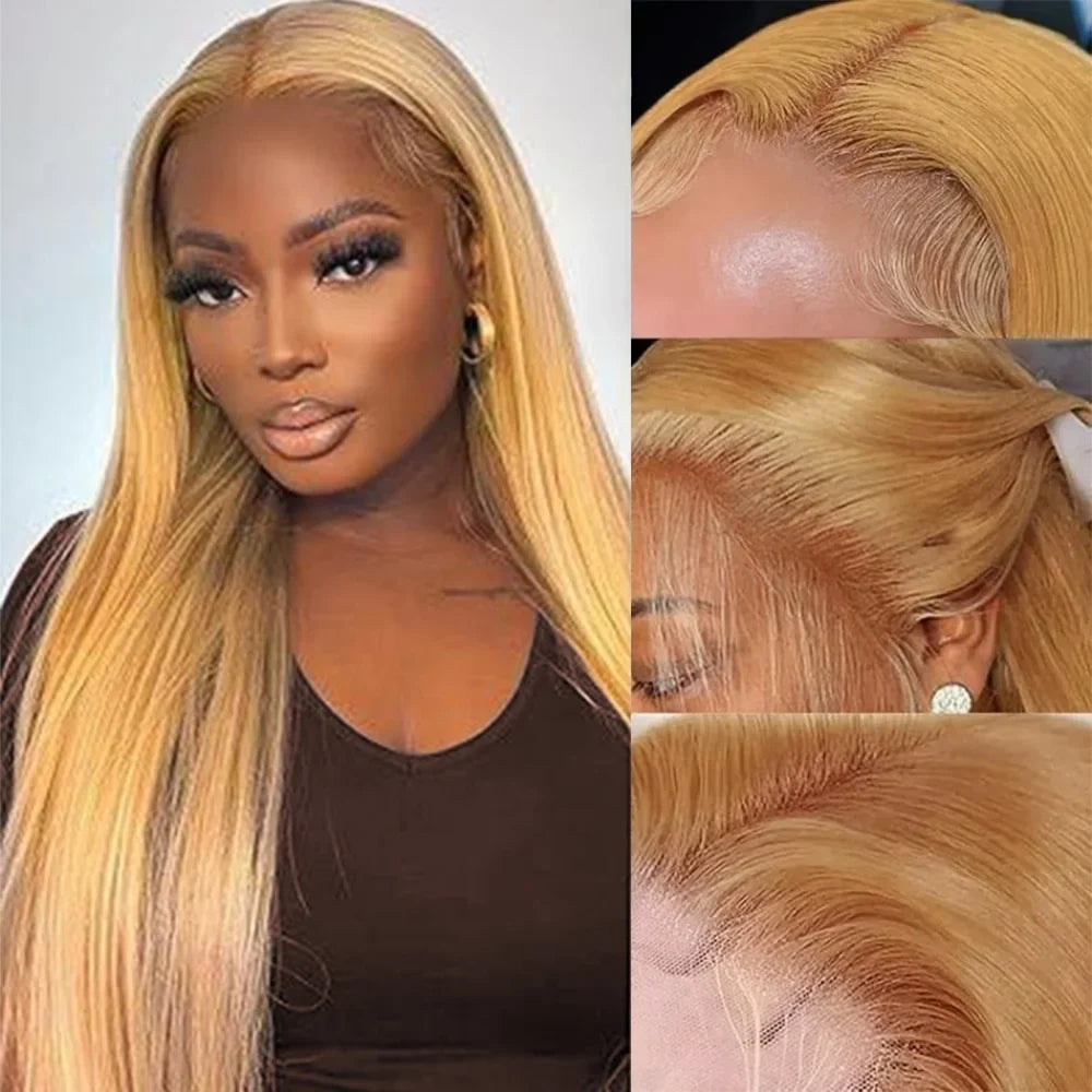 36 Inch Honey Blonde Human Hair Wig Straight 13x6 HD Lace Front Wig 180% Density 13x4 Lace Wigs Brazilian Human Hair 27# Color