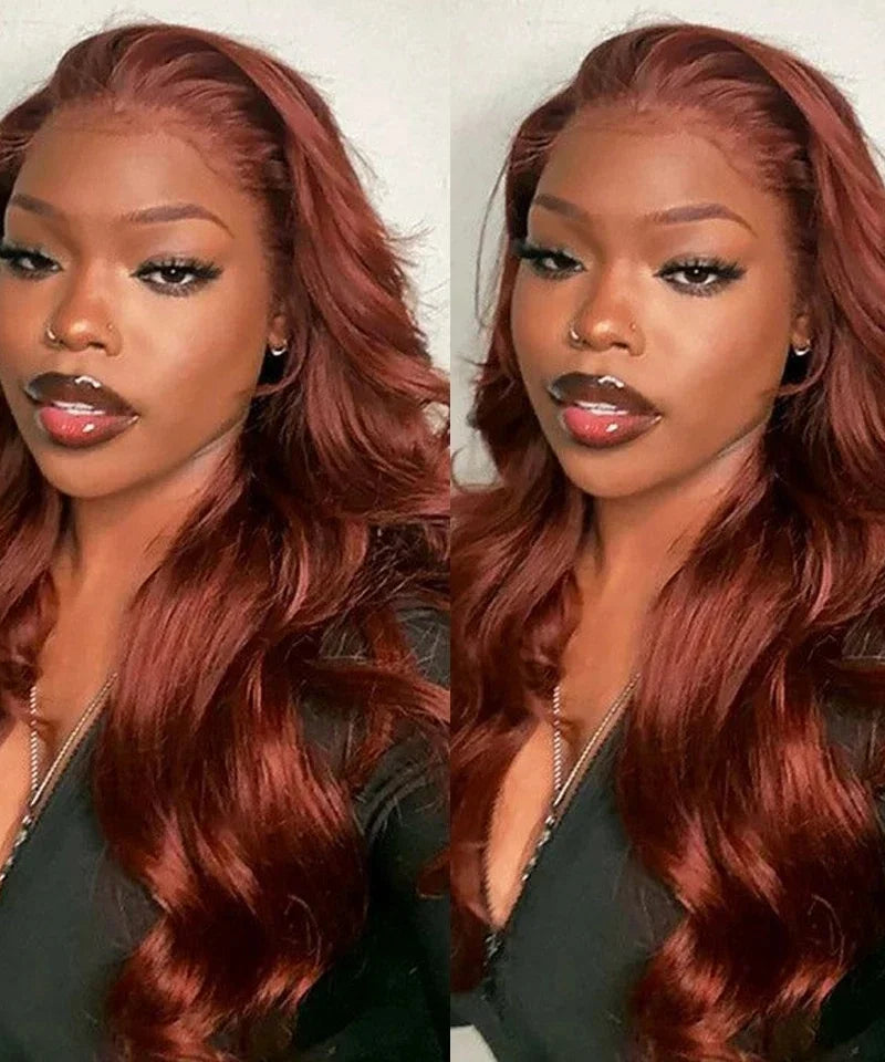 13x4 13x6 Reddish Brown Lace Front Wigs Human Hair Pre Plucked 250 Density Body Wave Colored Human Hair Lace Frontal Human Wig