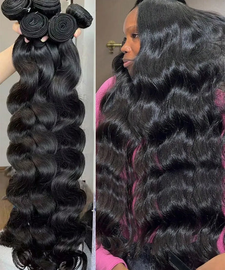 15A Human Hair Bundles 34 36 38 40Inch Body Wave 100% Unprocessed Hair 4 Bundles Extensions Quick Weave Human Hair Natural Black