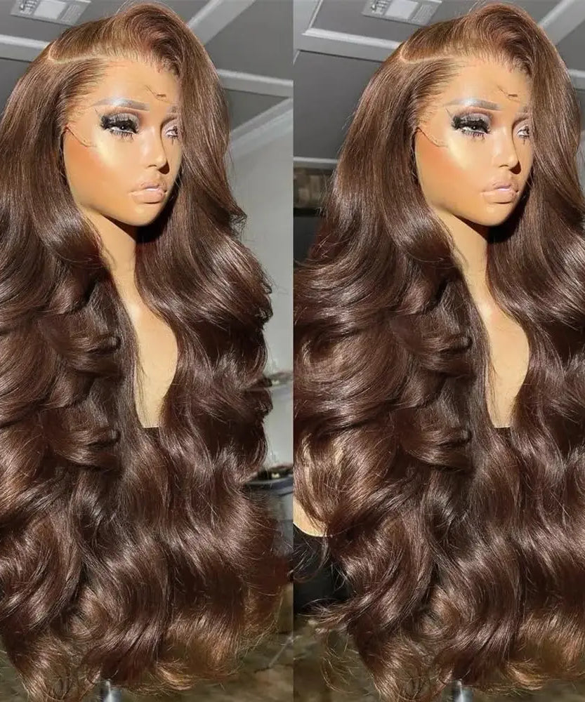 26 Inch Chocolate Brown Lace Front Wig Human Hair 200% Body Wave Human Hair Wigs Pre Plucked 13x4 HD Lace Frontal Wig Brown Wig